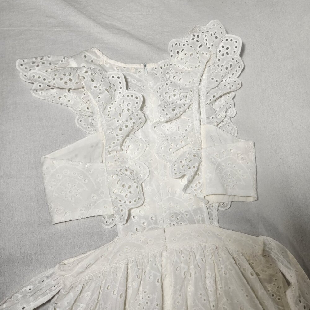 THE IMPECCABLE PIG Cut it Out Romantic White Eyelet Mini Dress Size L LIKE NEW! - Picture 7 of 16